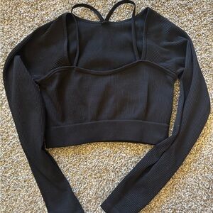 Women's Black Long Sleeve Compression Crop Top